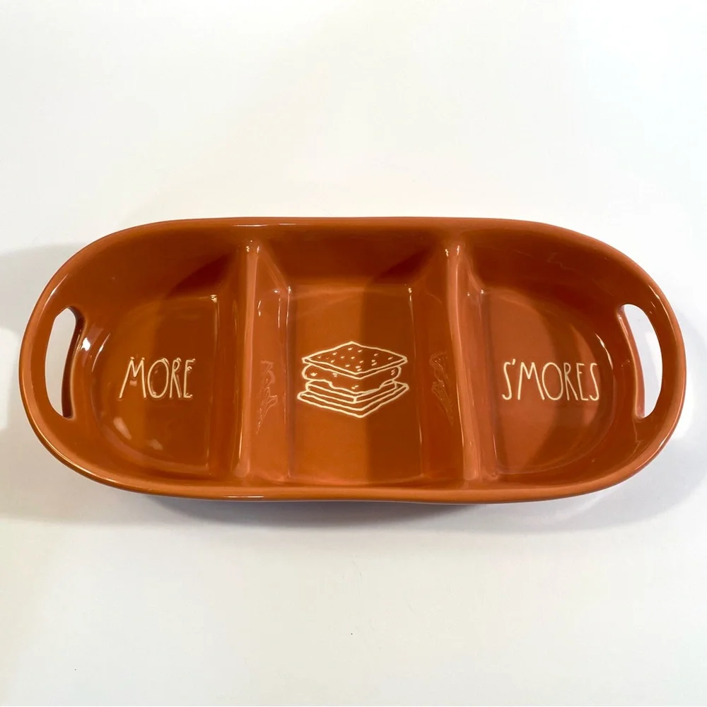 Rae Dunn Orange More S’mores Ceramic Pottery 3 Section Divided Dish Serving Tray